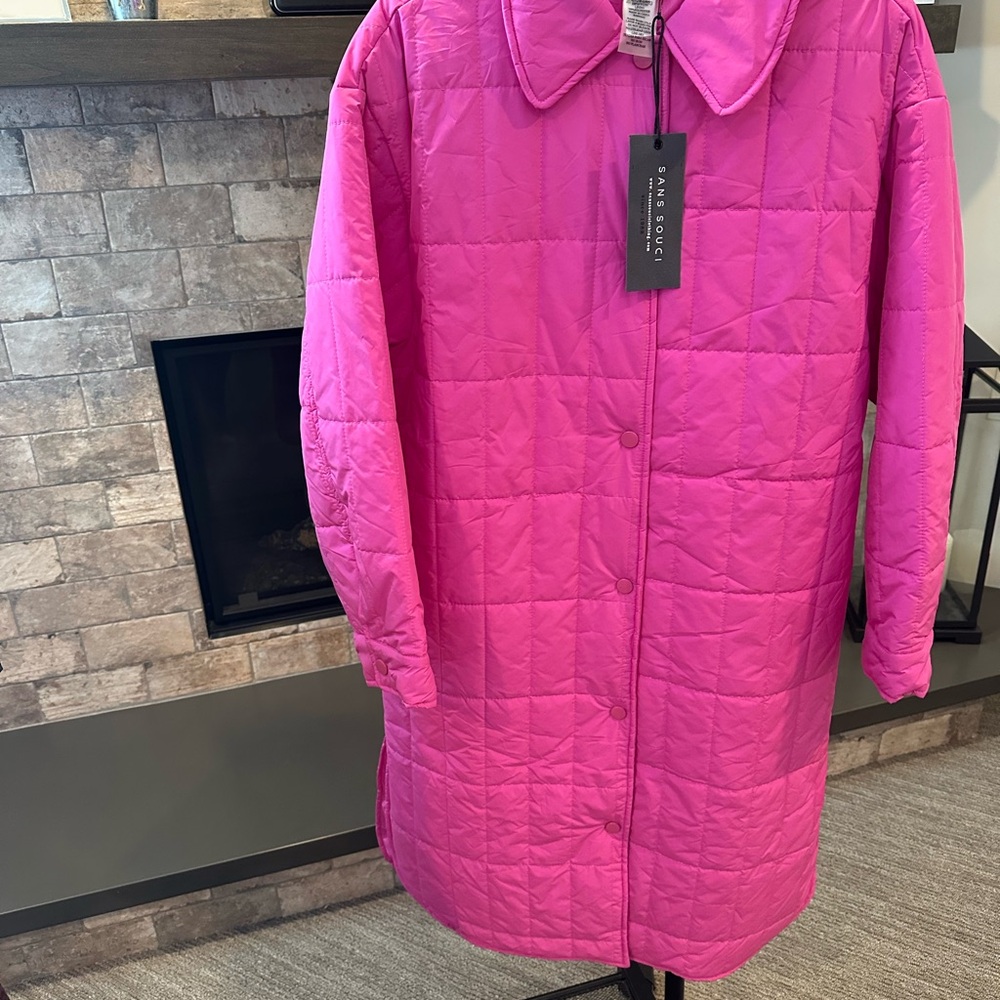 Sans Souci Women's Vibrant Pink Quilted Puffer Longline Jacket Size Medium